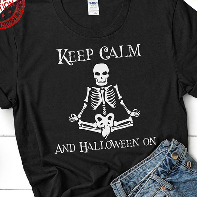 FREE shipping Yoga Skeleton Keep Calm And Halloween On Shirt